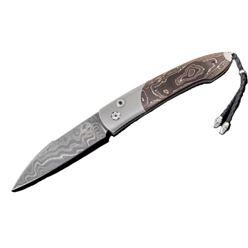 William Henry Black Max Automatic Opening Folding Knife with Titanium  Damascus  and Carbon Fiber